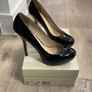 Joan & David 5” heel black patent leather platform pumps. Worn once